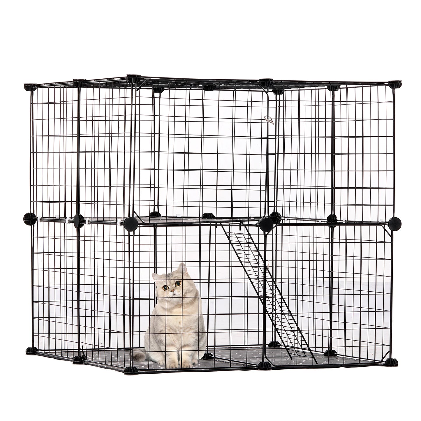 Large Animal Cage, Detachable Metal Wire Enclosure, with Ramp Ladder & Adjustable Resting Platform