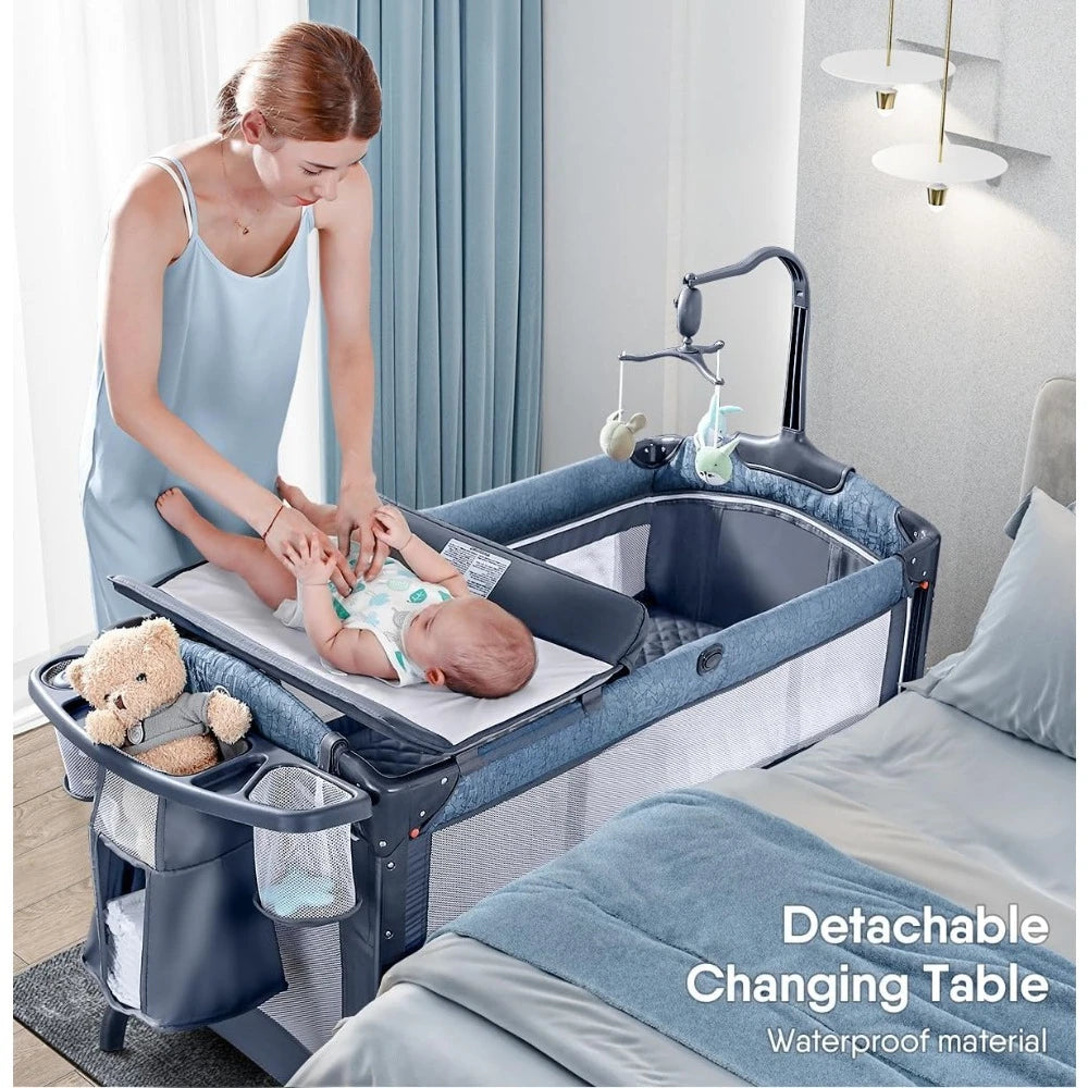 Upgraded - Baby Bassinet Bedside Crib,Pack and Play w/Sheet,Diaper Changing Table&Music Mobile from Newborn to Toddles-NEW