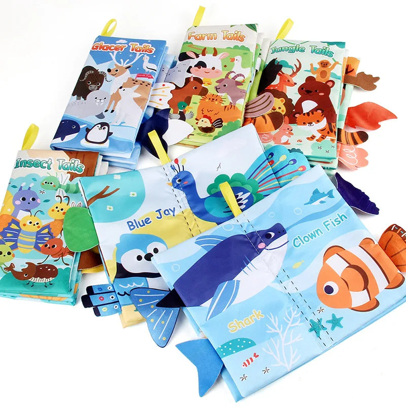 Baby Cloth Book Toys Cartoon Animals Tail  Educational Ringed Paper Cloth Book Toys Enlightenment Baby Toys 0-12 Months Gifts