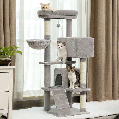 56.3" Cat Tree for Large Cats Adult with Super Large Top Perch Cat Tower with Plush Hammock Dangling Pompom Cat Scratching Post