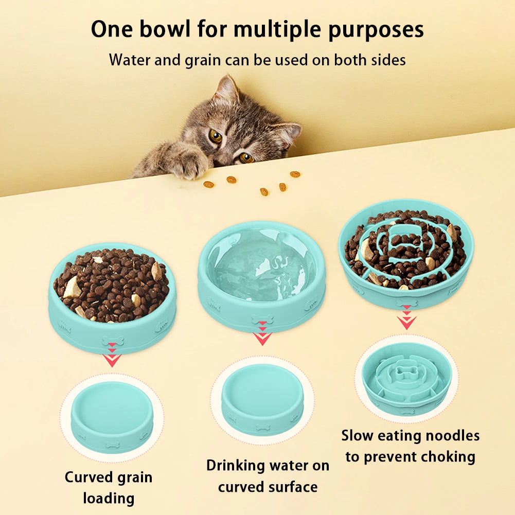 2-in-1 Pets Silicone, 10 Degree Tilted Multifunctional Portable Double-sided Food Water Bowls