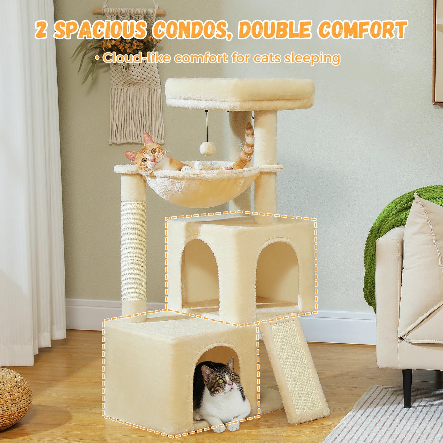 Large Cat Tree for Indoor Cats Multi-Level Cat Tower with Spacious Condos Scratching Pad Kitten House Accessories Cat Toys