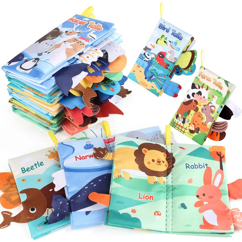 Baby Cloth Book Toys Cartoon Animals Tail  Educational Ringed Paper Cloth Book Toys Enlightenment Baby Toys 0-12 Months Gifts