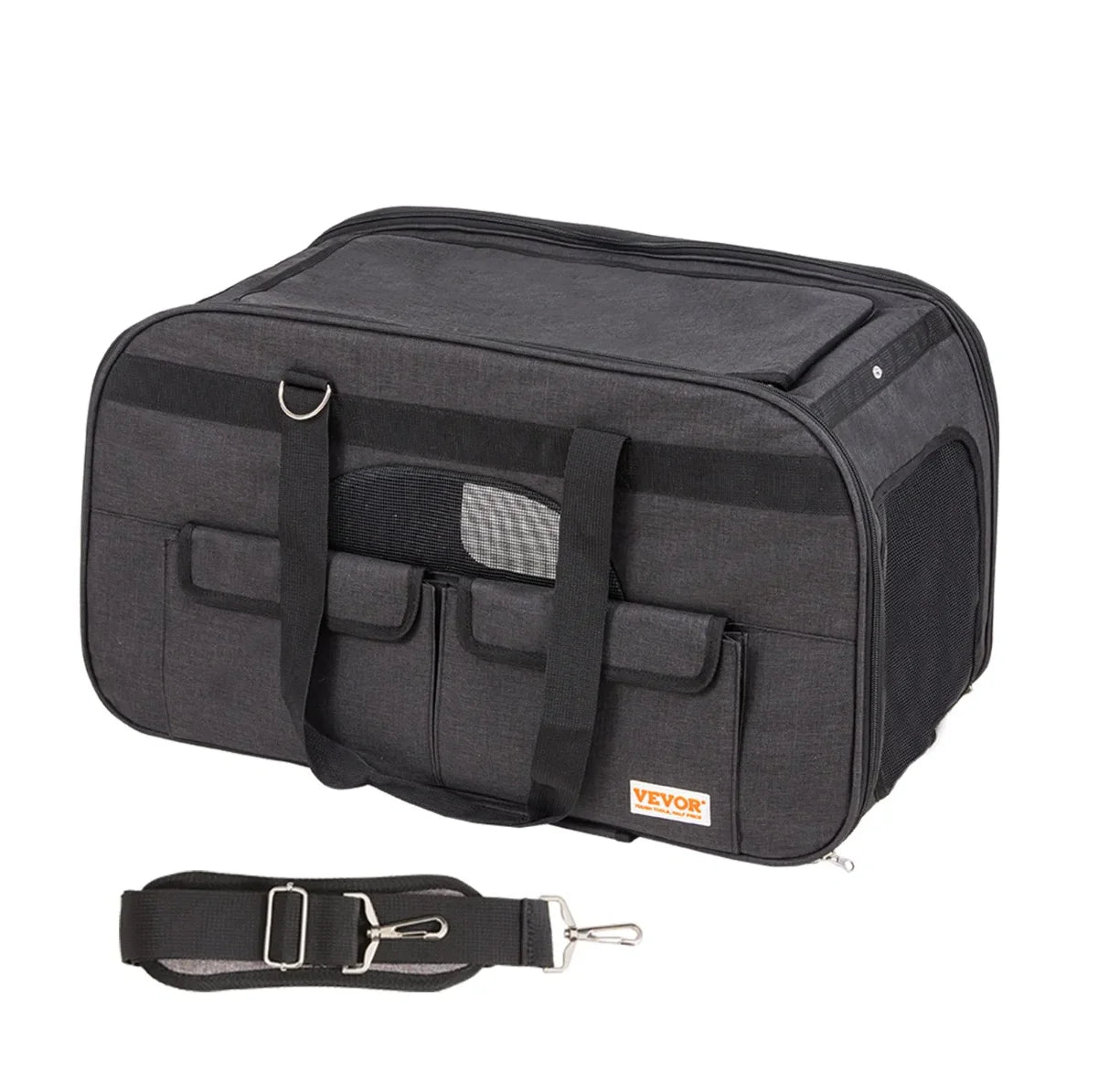 VEVOR Cat Carrier with Wheels Rolling Pet Carrier Telescopic Handle Shoulder Strap for Pets 35 lbs 1 Folding Bowl Black