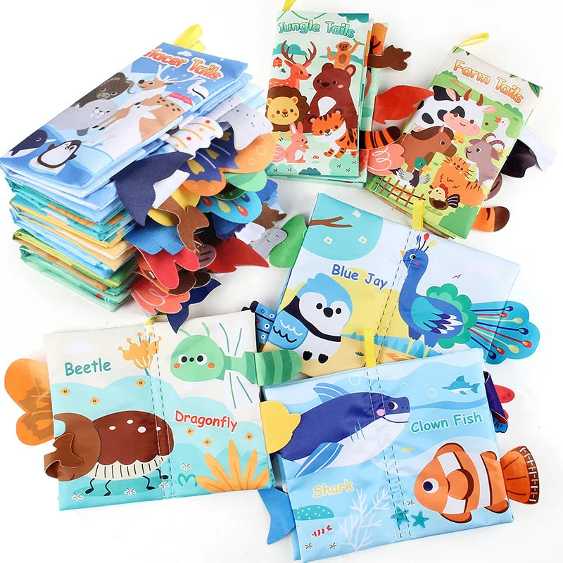 Baby Cloth Book Toys Cartoon Animals Tail  Educational Ringed Paper Cloth Book Toys Enlightenment Baby Toys 0-12 Months Gifts