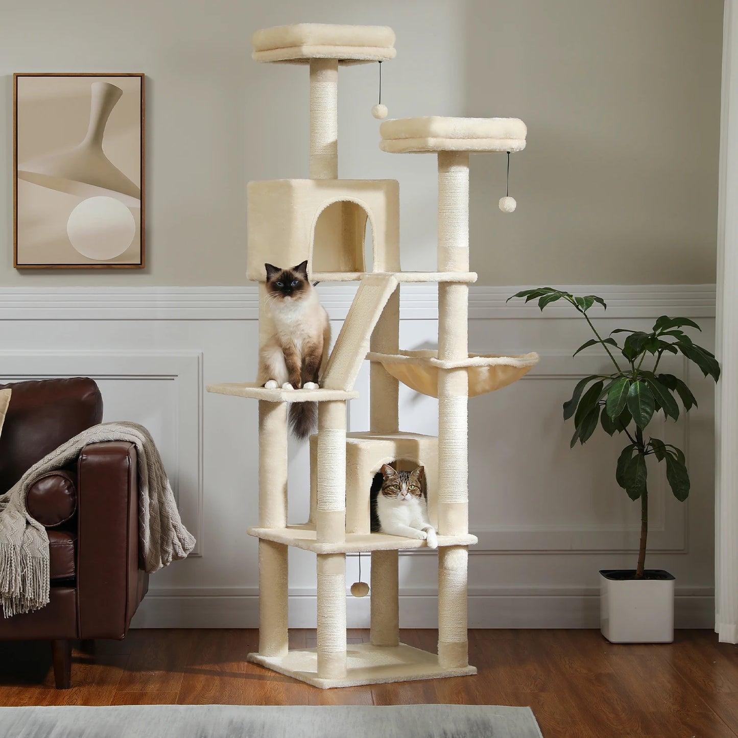 Large Cat Tree Tall Cat Tower for Indoor Cats Multi-Level Plush Cat Condo with Scratching Posts Scratching Boards