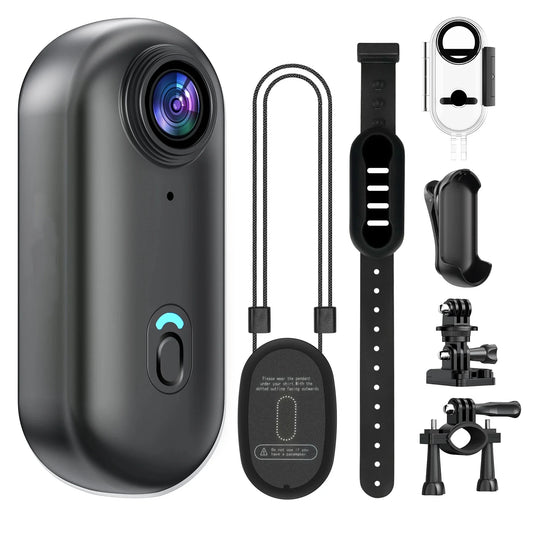 4K Mini WIFI Action Camera 128GB Thumb POV Portable Video Recorder with IPX7 Waterproof Camcorder Helmet Mount Vlogging (Black)