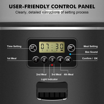 NPET 4L Automatic smart pet feeder for cats dogs multiple pets with stainless steel bowl Customize healthy food 1-9 portions