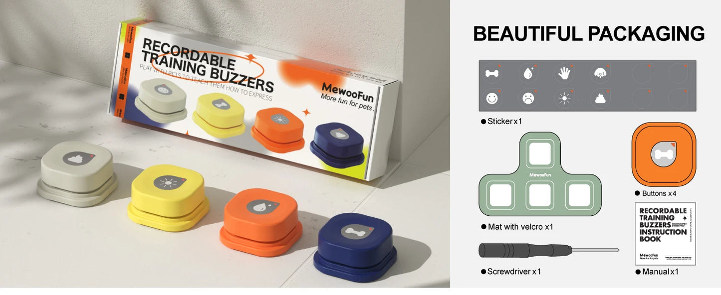 Mewoofun Dog Buttons with Rubber Mat Recordable Dog Talking Buttons Set Communication Starter Pack Dog Training Speaking Buttons