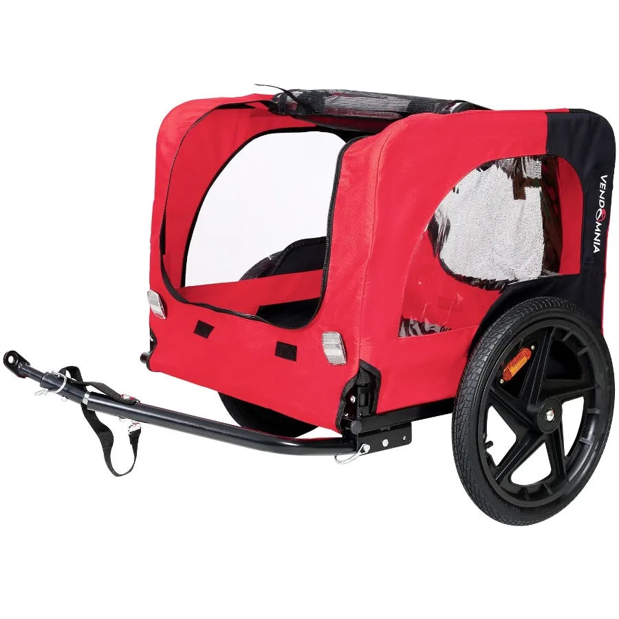 Bicycle trailer for pets outdoor foldable red color dog trailer