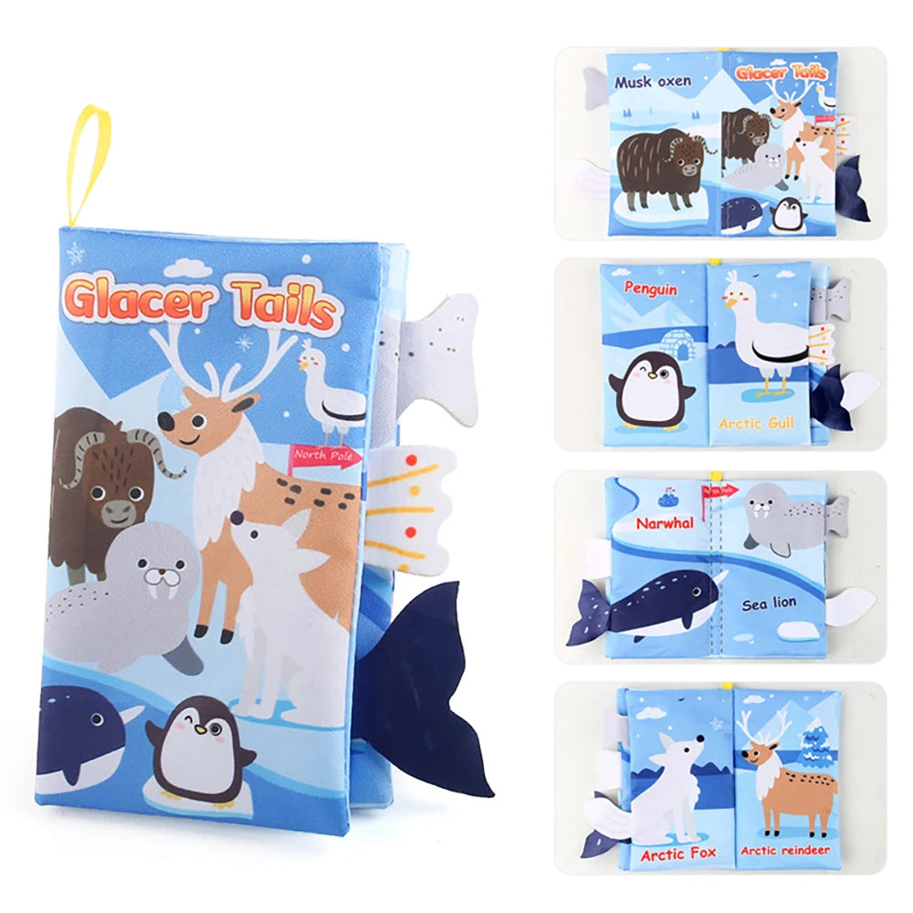 Baby Cloth Book Toys Cartoon Animals Tail  Educational Ringed Paper Cloth Book Toys Enlightenment Baby Toys 0-12 Months Gifts