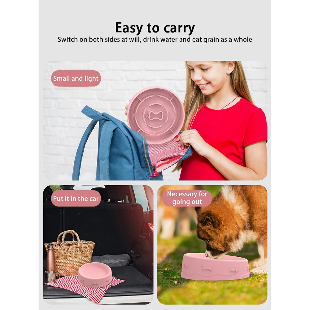 2-in-1 Pets Silicone, 10 Degree Tilted Multifunctional Portable Double-sided Food Water Bowls