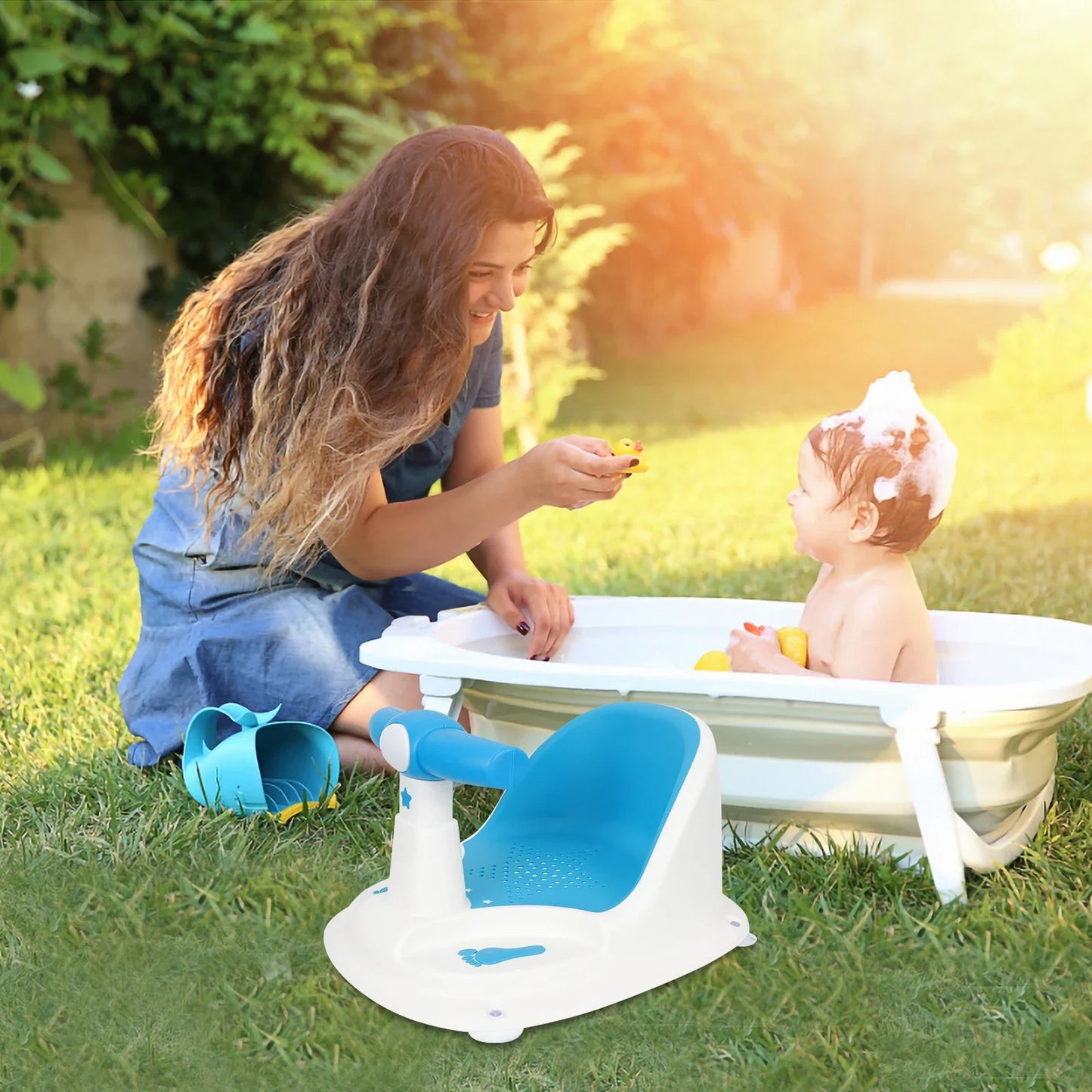 Baby Bath Seat Tub Chair with Suction Cups Stable PP TPE Material Bathtub Seats for 6 to 12 Months Toddler Shower Chairs Bright