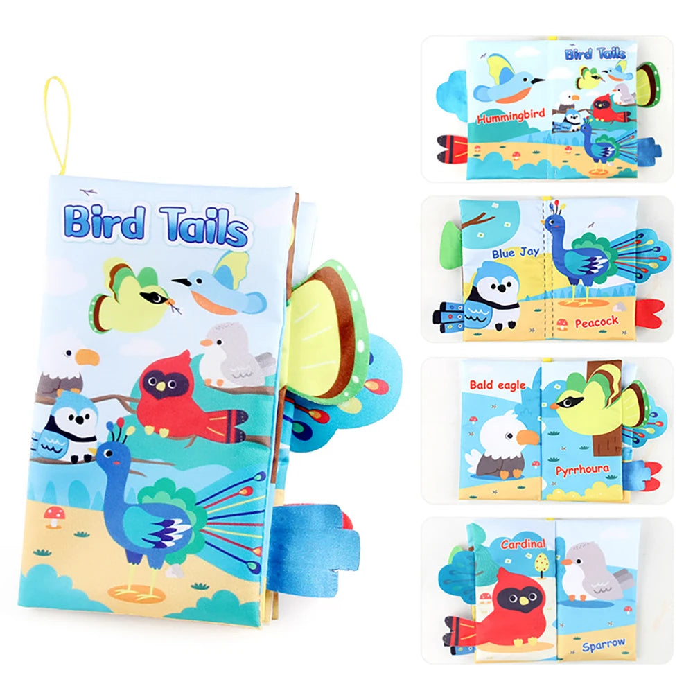 Baby Cloth Book Toys Cartoon Animals Tail  Educational Ringed Paper Cloth Book Toys Enlightenment Baby Toys 0-12 Months Gifts