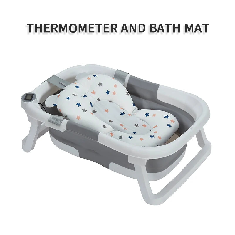 Foldable Baby Bathtub, Baby Bathtub With Soft Cushion And Thermometer, Portable Travel Baby Bathtub