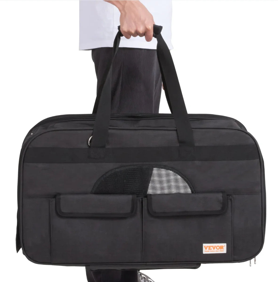 VEVOR Cat Carrier with Wheels Rolling Pet Carrier Telescopic Handle Shoulder Strap for Pets 35 lbs 1 Folding Bowl Black