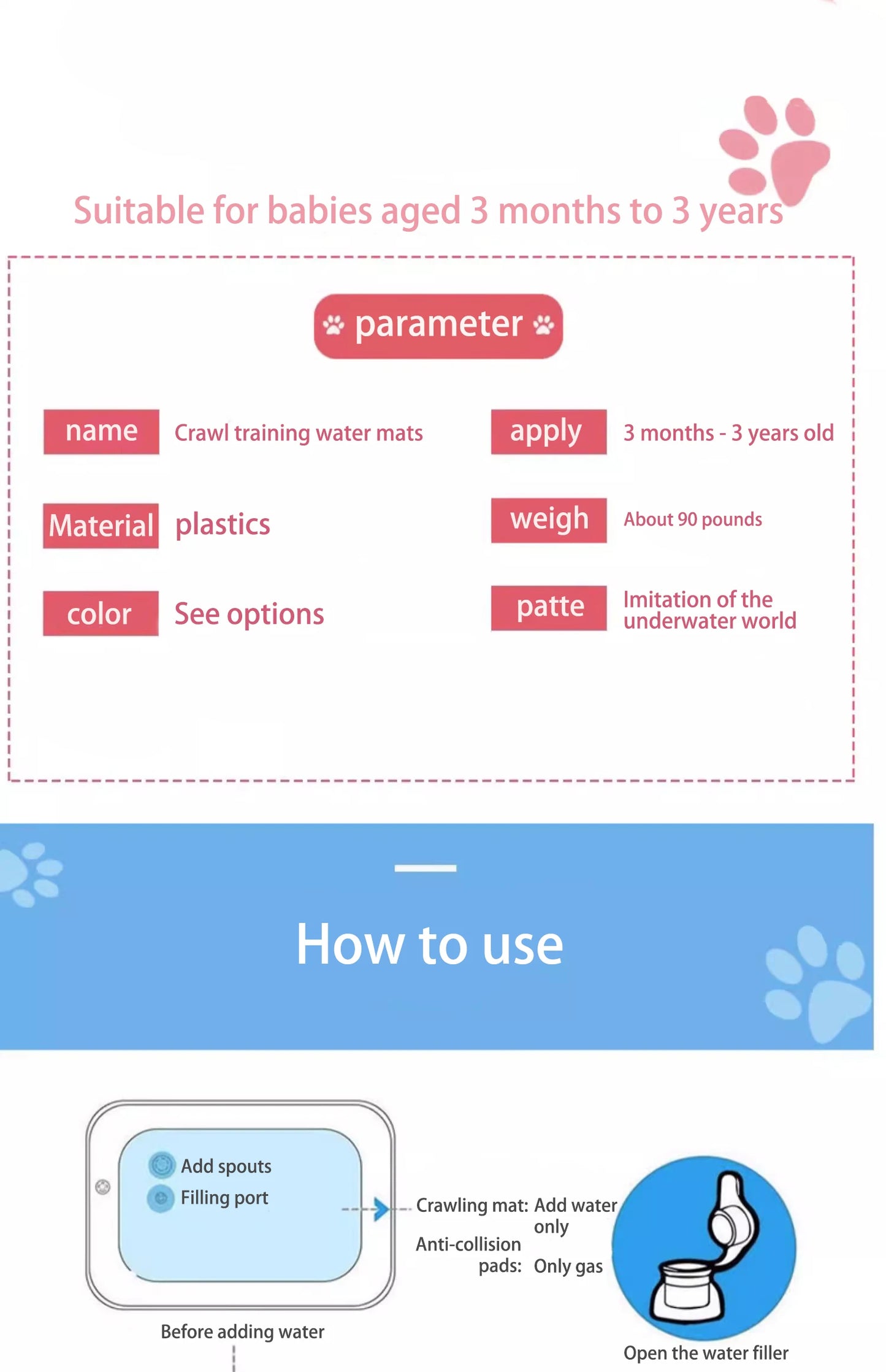 Tummy Time Water Play Mat   Inflatable Cushion 
 Baby Water Play Mat for Infants and Toddlers