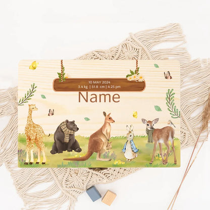 Personalised New Born Wooden Keepsake Box Jungle Animal Baby Memory Boxes Newborn Babies Keepsake Birth Stats Gift