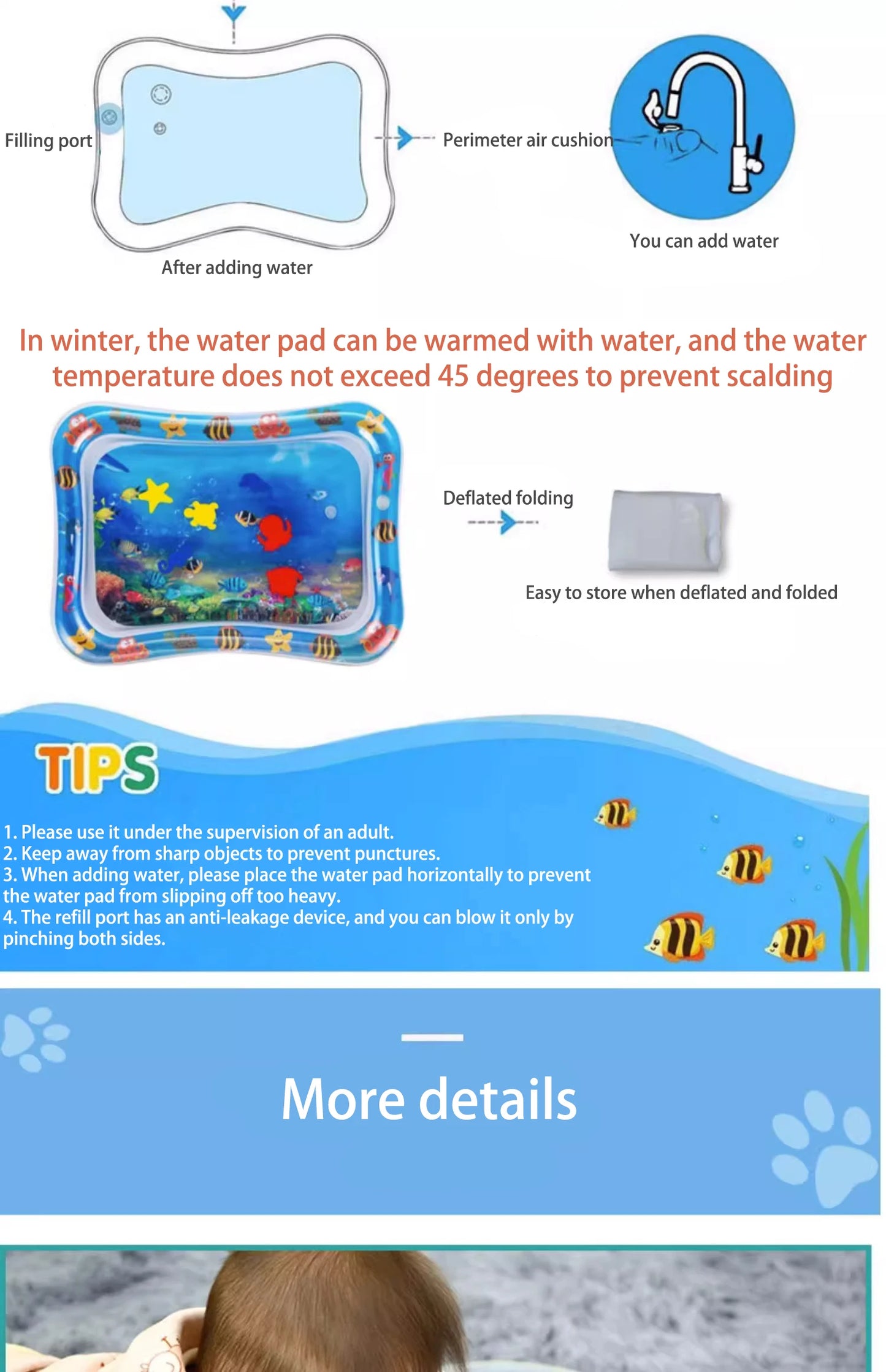 Tummy Time Water Play Mat   Inflatable Cushion 
 Baby Water Play Mat for Infants and Toddlers