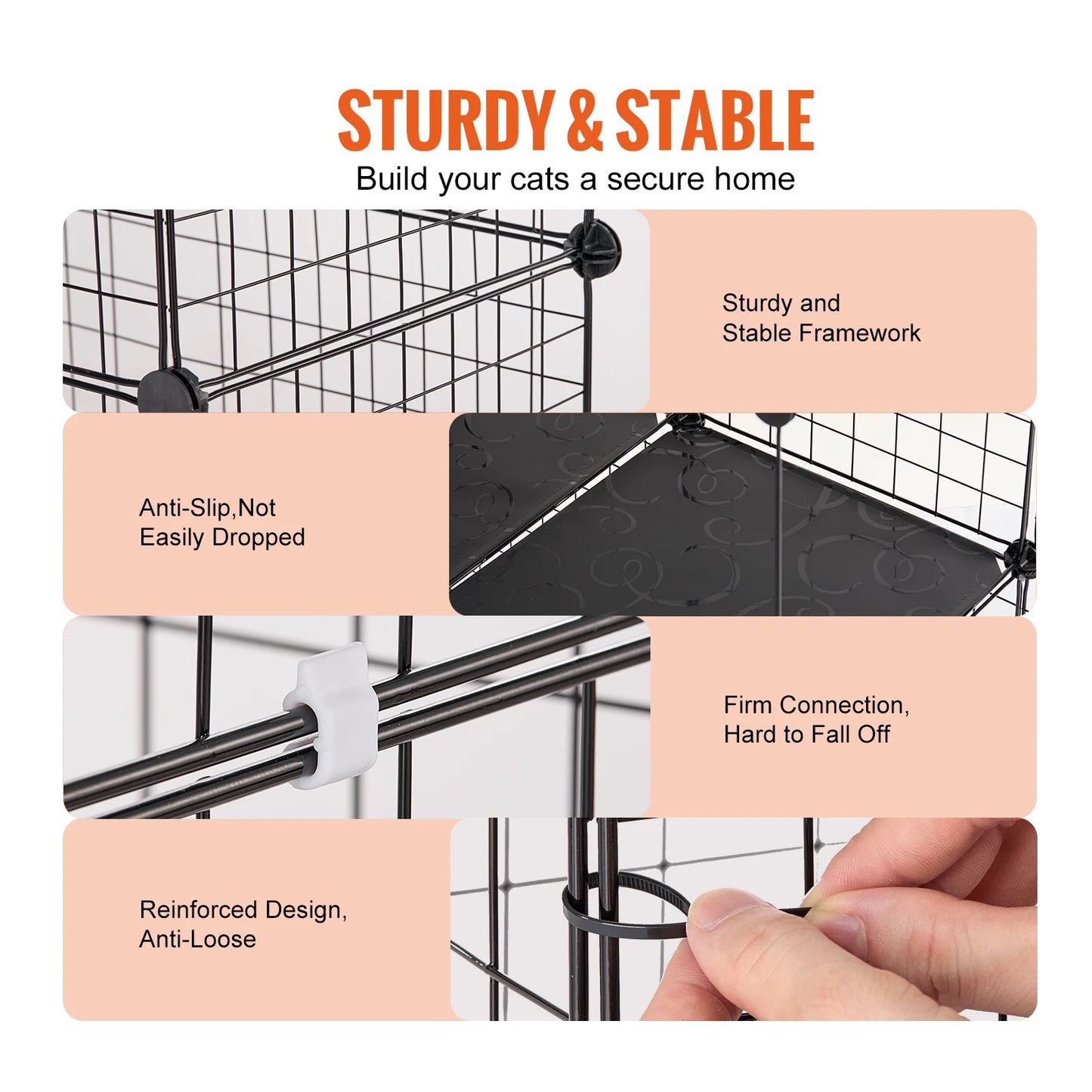 Large Animal Cage, Detachable Metal Wire Enclosure, with Ramp Ladder & Adjustable Resting Platform