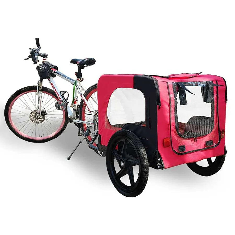 Bicycle trailer for pets outdoor foldable red color dog trailer