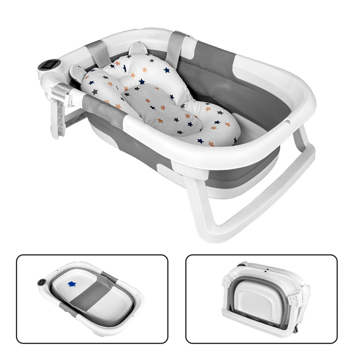 Foldable Baby Bathtub, Baby Bathtub With Soft Cushion And Thermometer, Portable Travel Baby Bathtub