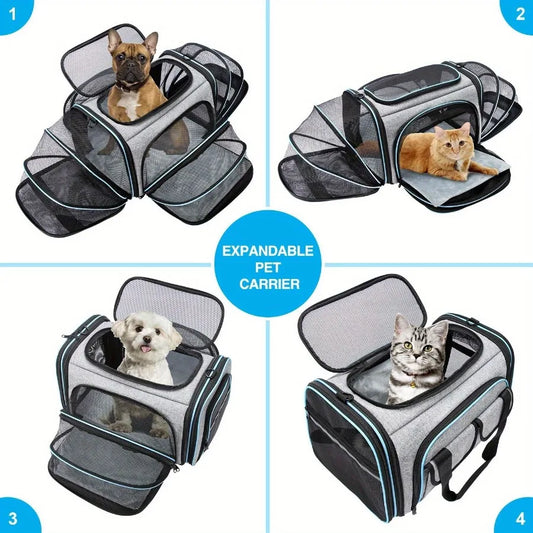 1 PC Expandable Foldable Pet Bag with Fleece Pad Soft Side Pet Harness for Small Pets Cats Puppies.
