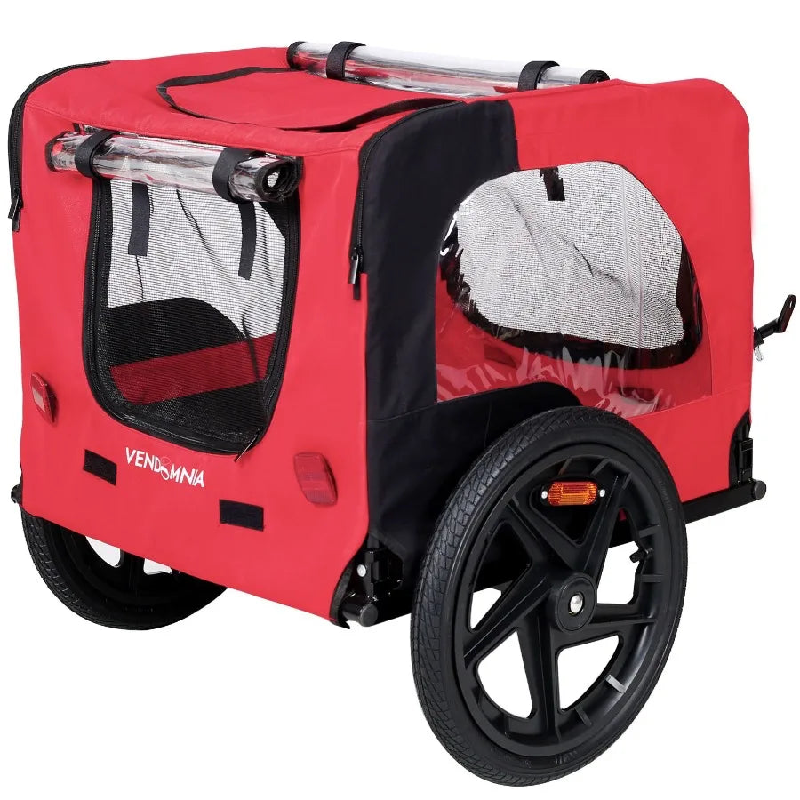 Bicycle trailer for pets outdoor foldable red color dog trailer