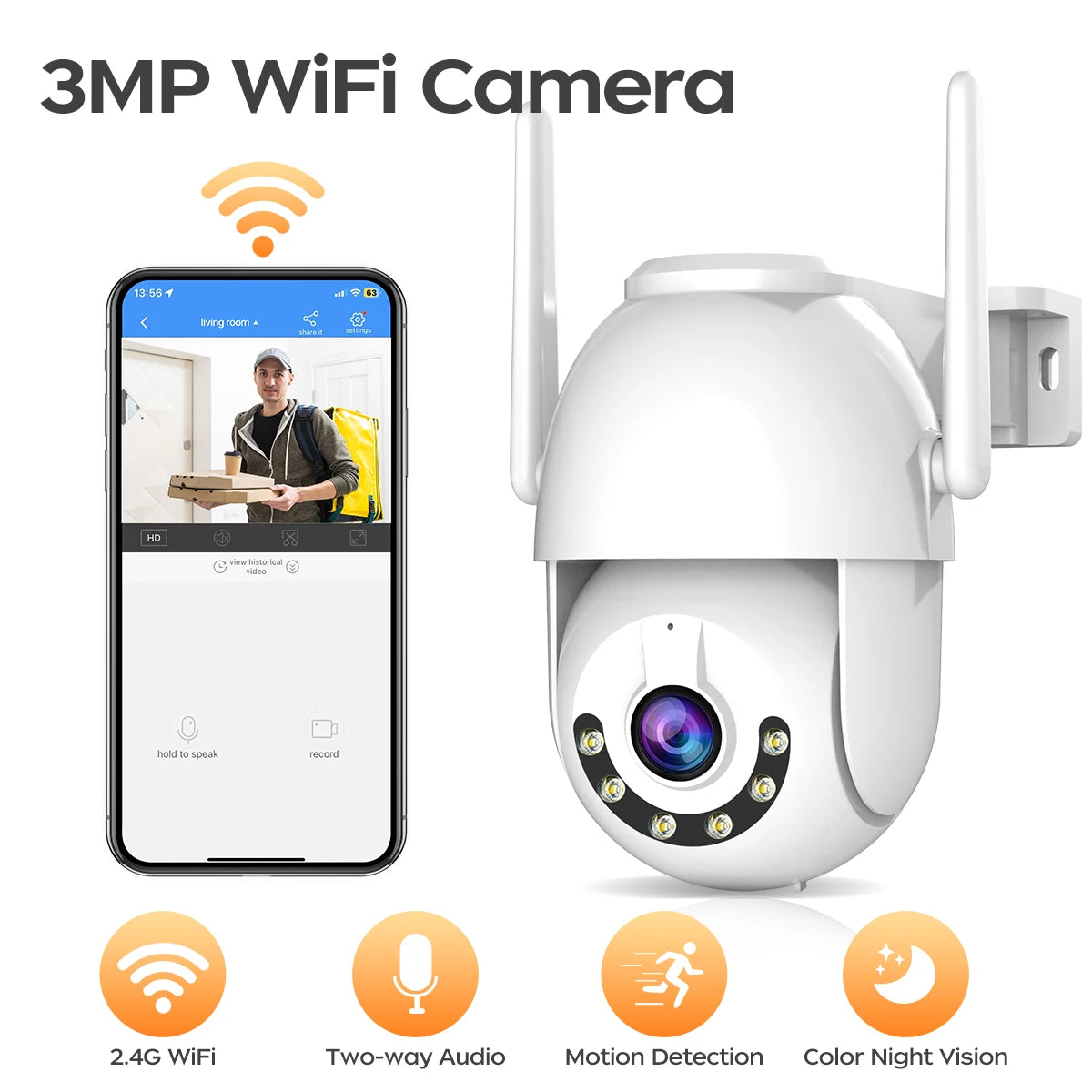 JOOAN 3MP PTZ WiFi IP Camera Outdoor 5X Digital Zoom Auto Tracking Wireless Camera
