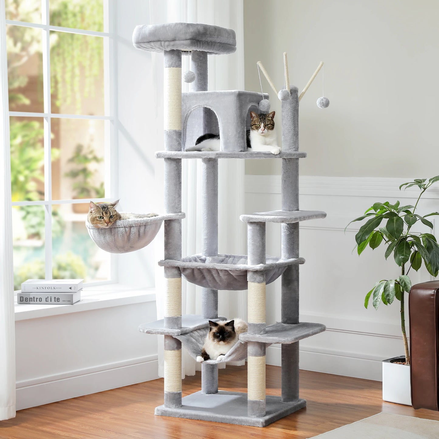 Large Cat Tree Tall Cat Tower for Indoor Cats Multi-Level Plush Cat Condo with Scratching Posts Scratching Boards