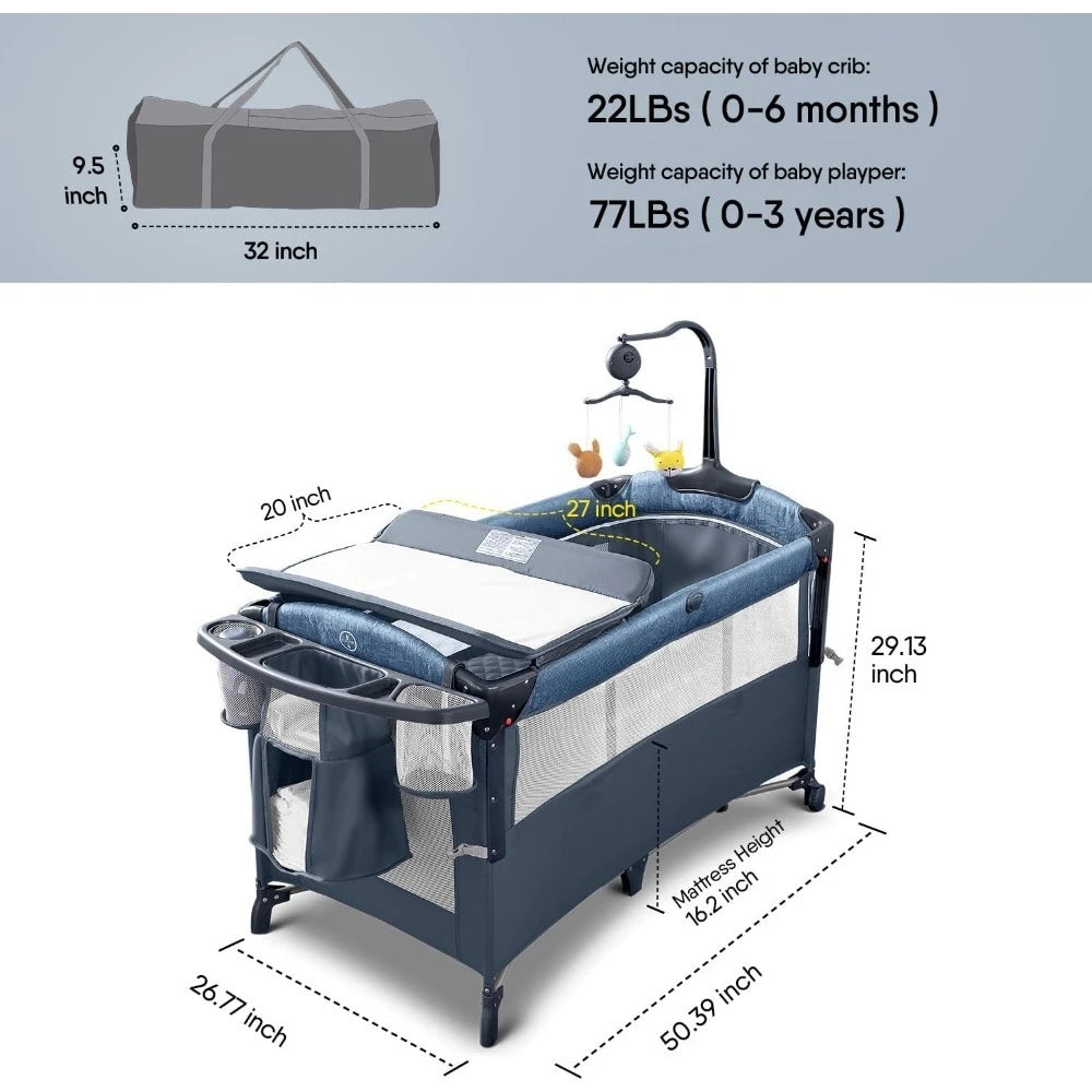 Upgraded - Baby Bassinet Bedside Crib,Pack and Play w/Sheet,Diaper Changing Table&Music Mobile from Newborn to Toddles-NEW