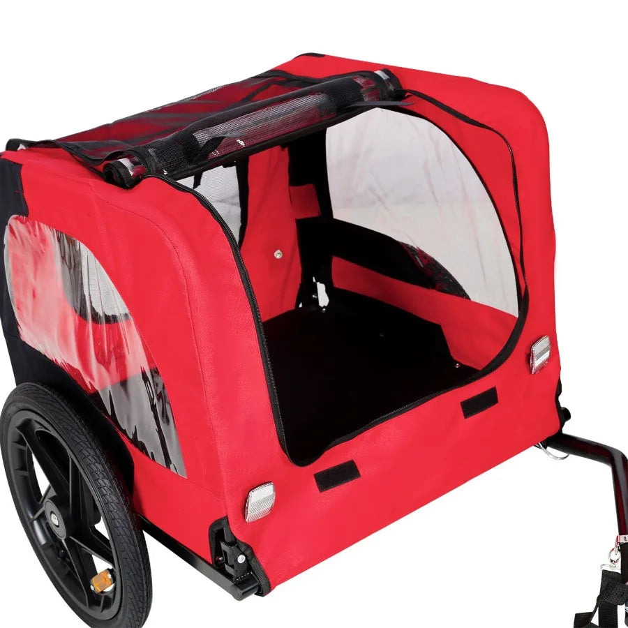 Bicycle trailer for pets outdoor foldable red color dog trailer