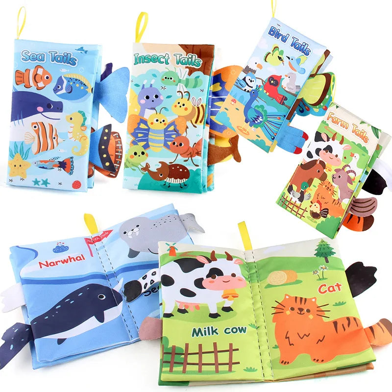 Baby Cloth Book Toys Cartoon Animals Tail  Educational Ringed Paper Cloth Book Toys Enlightenment Baby Toys 0-12 Months Gifts